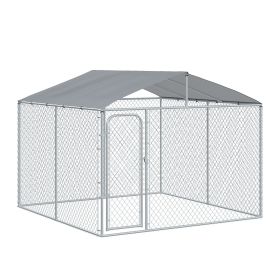 Large Outdoor Dog Kennel, 98x98x77, Metal Playpen with Lock, Mesh Sidewalls, Weatherproof Cover, Black Large Outdoor Dog Kennel, 98x98x77, Metal Playpen with Lock, Mesh Sidewalls, Weatherproof Cover, Black